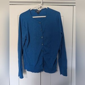 Lands End Womens Cotton Cardigan Royal Blue Medium (10-12) Button Up